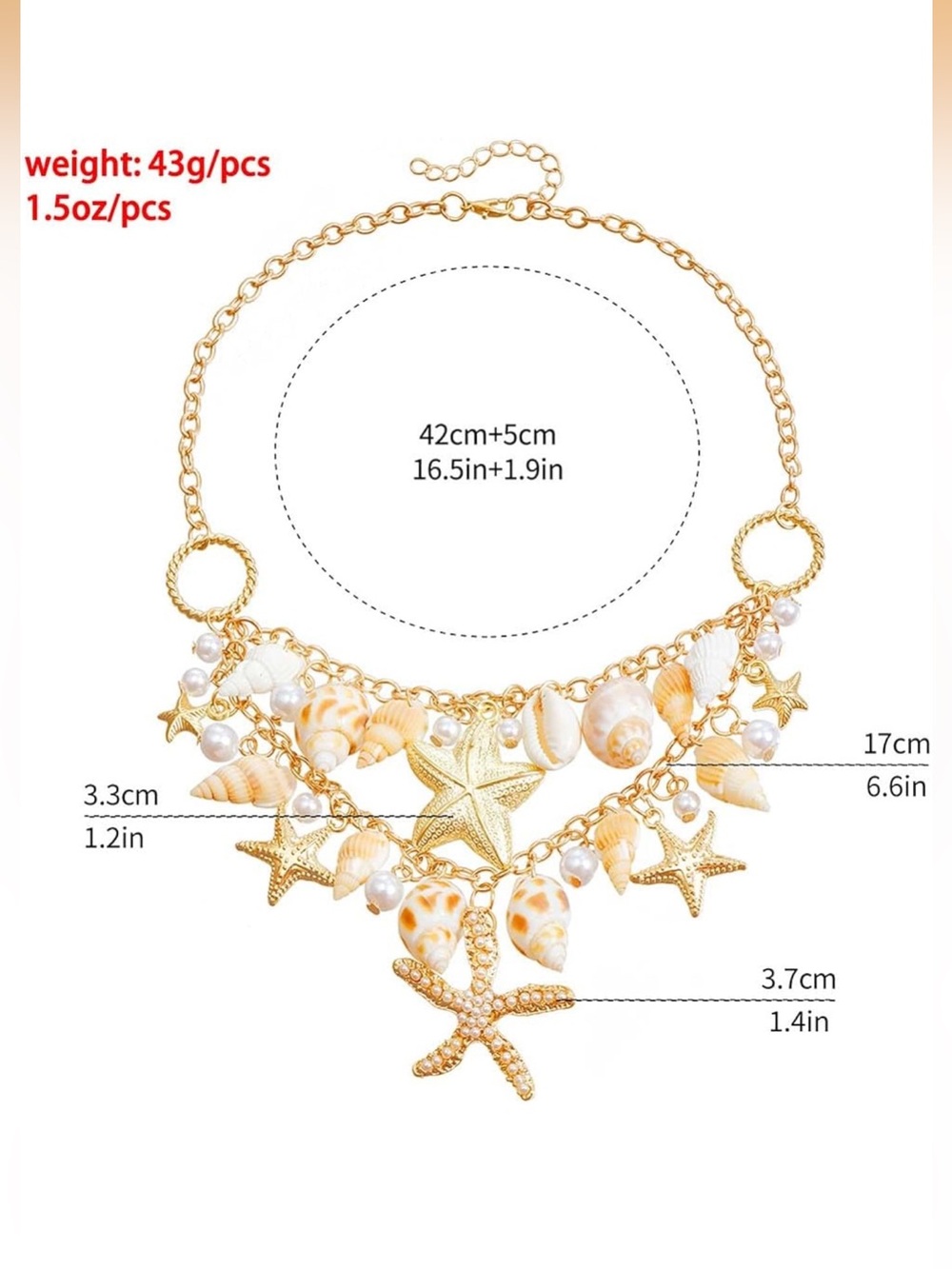 Anthropologie Gold-tone Starfish & Shell Charm Necklace with Cream Shells - Picture 4 of 7